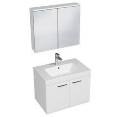 RUBITE Meuble salle de bain simple vasque 2 portes blanc largeur 70 cm + miroir armoire 0