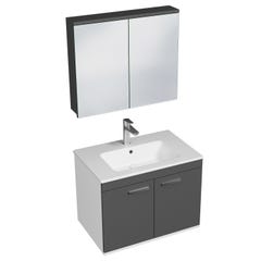 RUBITE Meuble salle de bain simple vasque 2 portes gris anthracite largeur 70 cm + miroir armoire 0