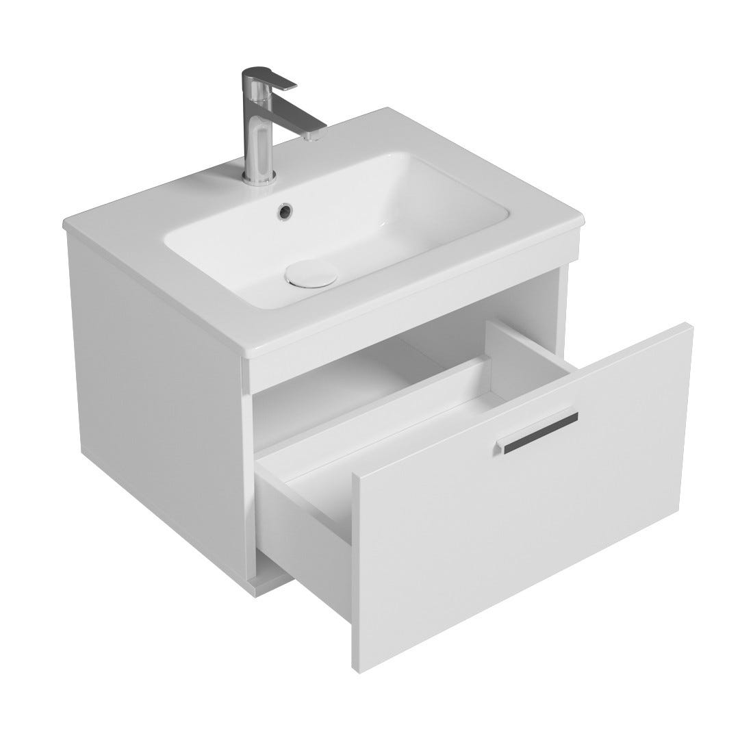 RUBITE Meuble salle de bain simple vasque 1 tiroir blanc largeur 60 cm 2