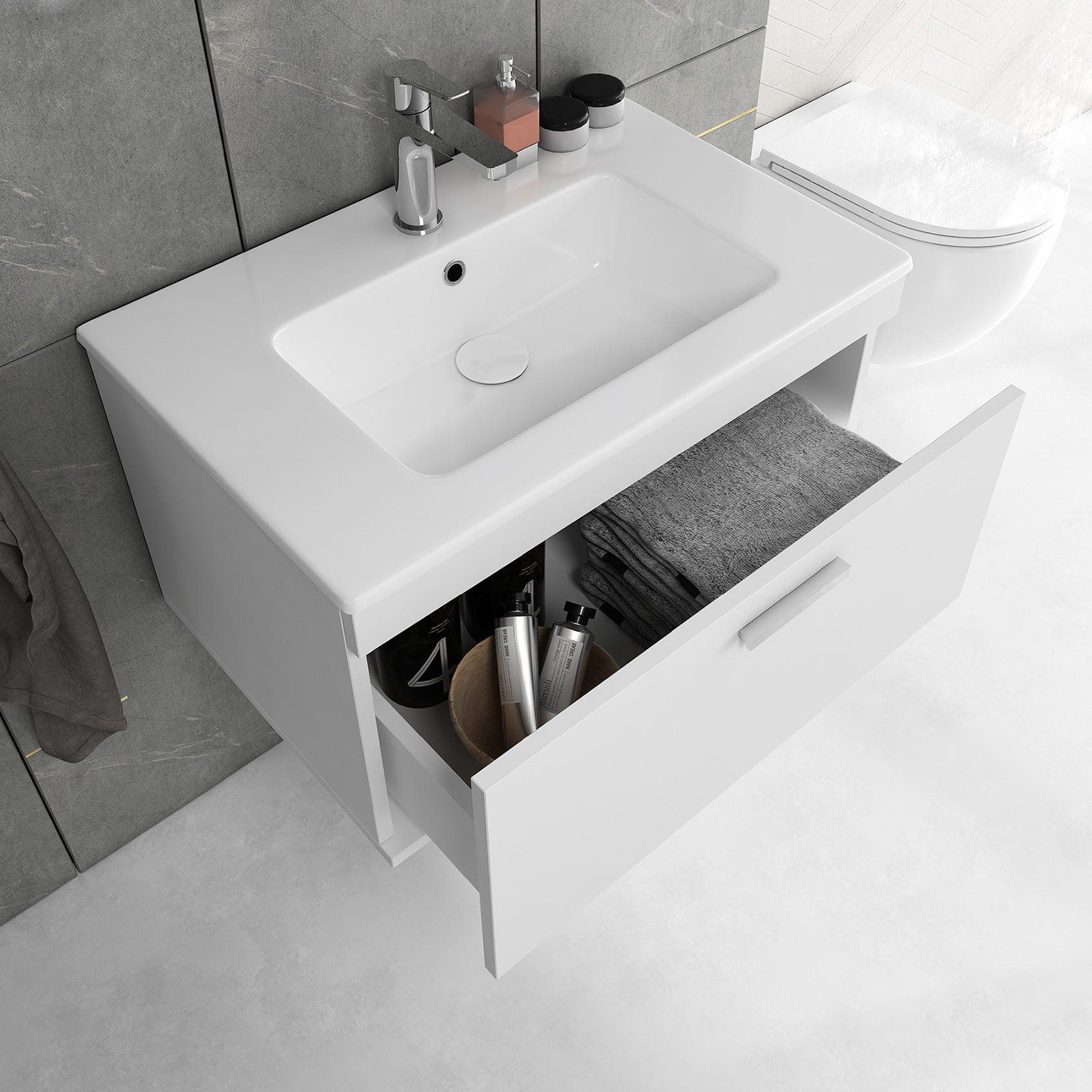 RUBITE Meuble salle de bain simple vasque 1 tiroir blanc largeur 60 cm 0