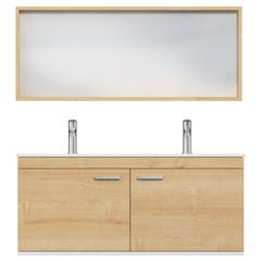 RUBITE Meuble salle de bain double vasque 2 portes chêne clair largeur 120 cm + miroir cadre 4