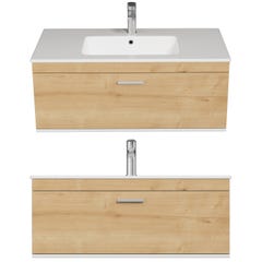 RUBITE Meuble salle de bain simple vasque 1 tiroir chêne clair largeur 100 cm 3