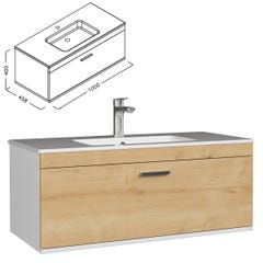 RUBITE Meuble salle de bain simple vasque 1 tiroir chêne clair largeur 100 cm 2