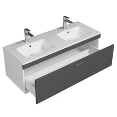 RUBITE Meuble salle de bain double vasque 1 tiroir gris anthracite largeur 120 cm 1