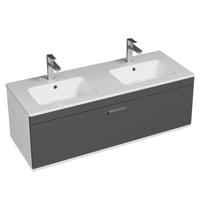 RUBITE Meuble salle de bain double vasque 1 tiroir gris anthracite largeur 120 cm 0