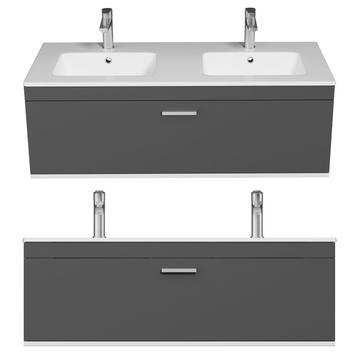 RUBITE Meuble salle de bain double vasque 1 tiroir gris anthracite largeur 120 cm 3