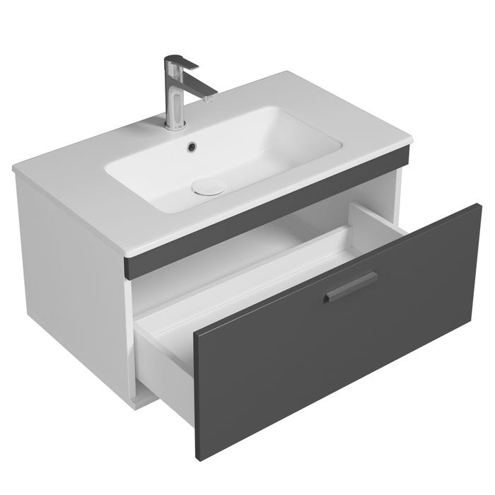 RUBITE Meuble salle de bain simple vasque 1 tiroir gris anthracite largeur 80 cm 1