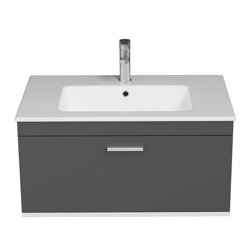 RUBITE Meuble salle de bain simple vasque 1 tiroir gris anthracite largeur 80 cm 3
