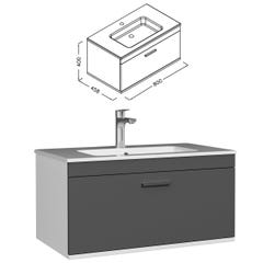 RUBITE Meuble salle de bain simple vasque 1 tiroir gris anthracite largeur 80 cm 2