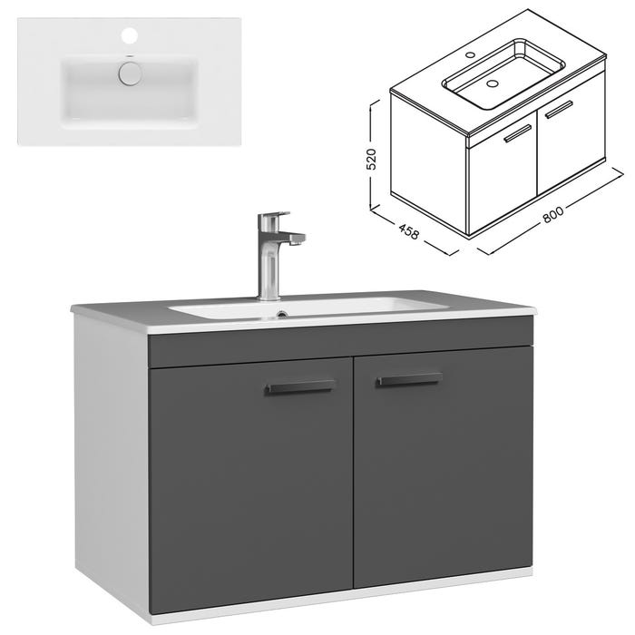 RUBITE Meuble salle de bain simple vasque 2 portes gris anthracite largeur 80 cm 2
