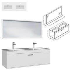 RUBITE Meuble salle de bain double vasque 1 tiroir blanc largeur 120 cm + miroir cadre 2
