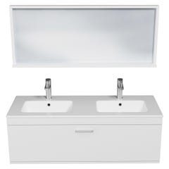 RUBITE Meuble salle de bain double vasque 1 tiroir blanc largeur 120 cm + miroir cadre 3