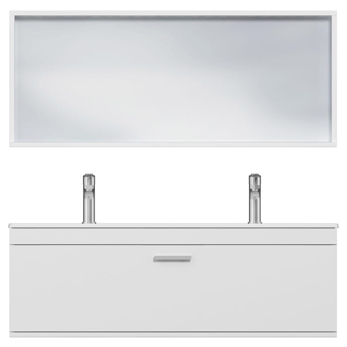RUBITE Meuble salle de bain double vasque 1 tiroir blanc largeur 120 cm + miroir cadre 4