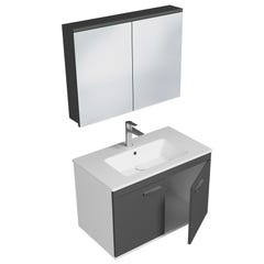 RUBITE Meuble salle de bain simple vasque 2 portes gris anthracite largeur 80 cm + miroir armoire 1