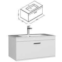 RUBITE Meuble salle de bain simple vasque 1 tiroir blanc largeur 80 cm 2