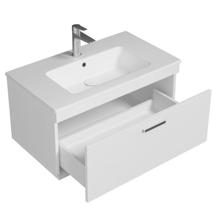 RUBITE Meuble salle de bain simple vasque 1 tiroir blanc largeur 80 cm 1