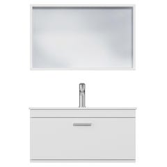 RUBITE Meuble salle de bain simple vasque 1 tiroir blanc largeur 80 cm + miroir cadre 4