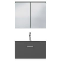 RUBITE Meuble salle de bain simple vasque 1 tiroir gris anthracite largeur 70 cm + miroir armoire 4