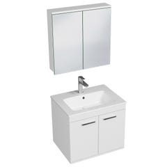 RUBITE Meuble salle de bain simple vasque 2 portes blanc largeur 60 cm + miroir armoire 0