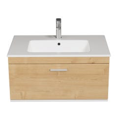 RUBITE Meuble salle de bain simple vasque 1 tiroir chêne clair largeur 80 cm 3