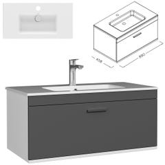 RUBITE Meuble salle de bain simple vasque 1 tiroir gris anthracite largeur 90 cm 2