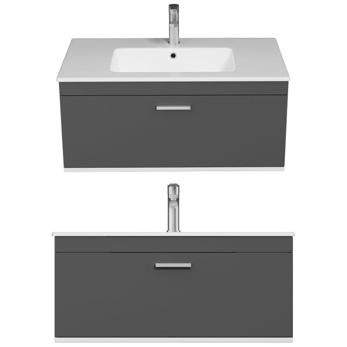 RUBITE Meuble salle de bain simple vasque 1 tiroir gris anthracite largeur 90 cm 3