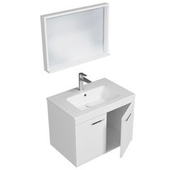 RUBITE Meuble salle de bain simple vasque 2 portes blanc largeur 70 cm + miroir cadre 1