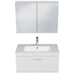 RUBITE Meuble salle de bain simple vasque 1 tiroir blanc largeur 80 cm + miroir armoire 3