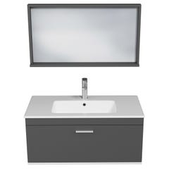 RUBITE Meuble salle de bain simple vasque 1 tiroir gris anthracite largeur 90 cm + miroir cadre 3