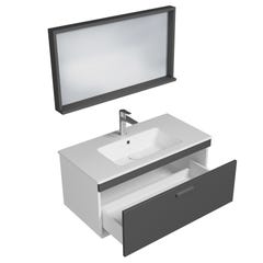 RUBITE Meuble salle de bain simple vasque 1 tiroir gris anthracite largeur 90 cm + miroir cadre 1