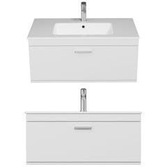 RUBITE Meuble salle de bain simple vasque 1 tiroir blanc largeur 90 cm 3