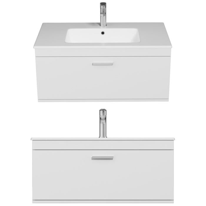 RUBITE Meuble salle de bain simple vasque 1 tiroir blanc largeur 90 cm 3