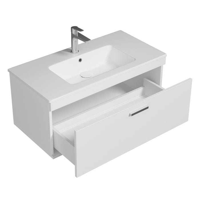 RUBITE Meuble salle de bain simple vasque 1 tiroir blanc largeur 90 cm 1