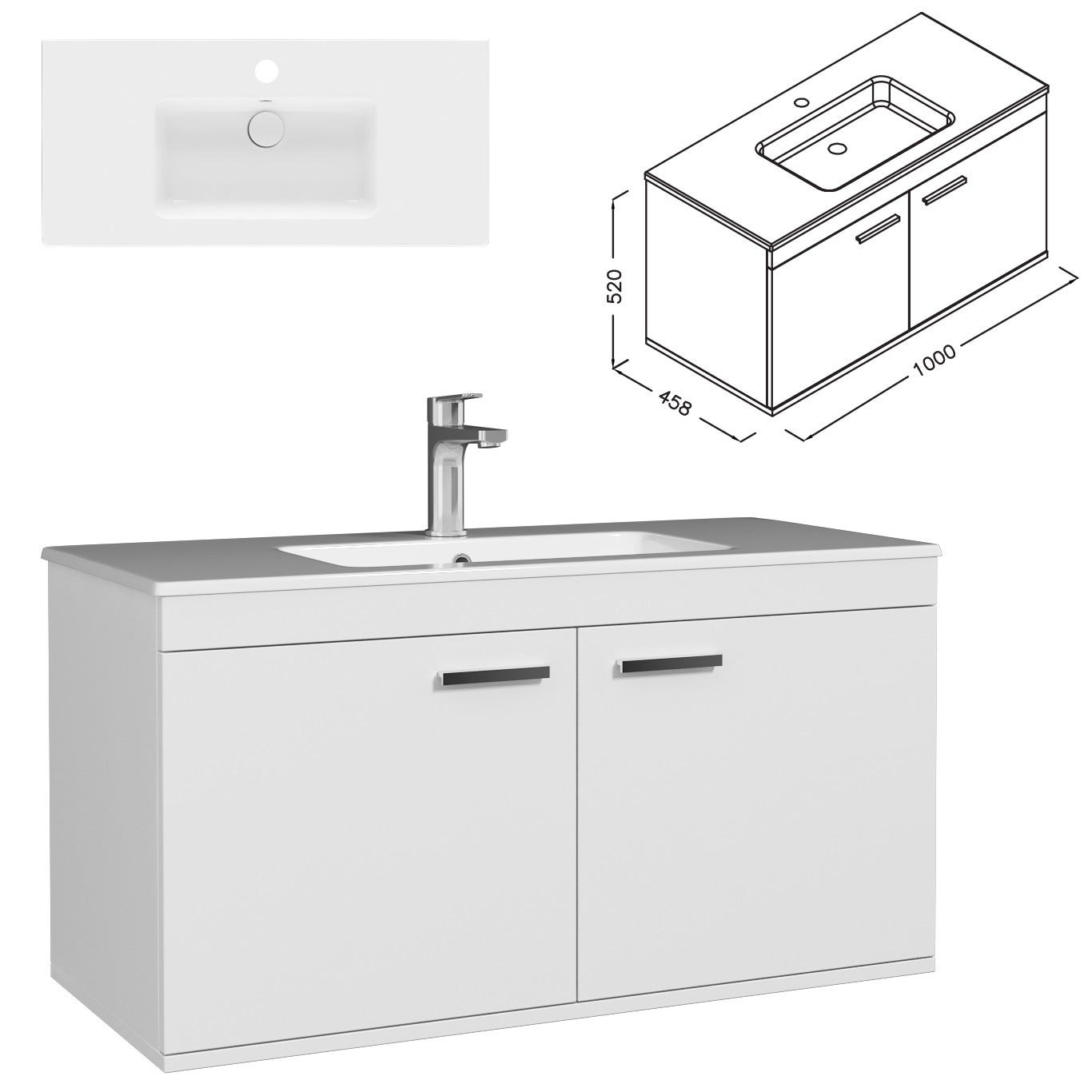 RUBITE Meuble salle de bain simple vasque 2 portes blanc largeur 100 cm 2