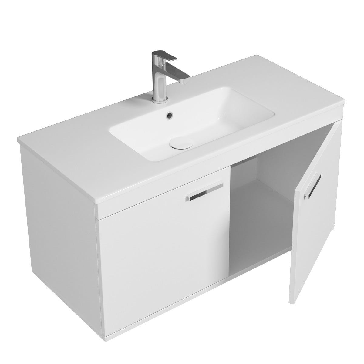 RUBITE Meuble salle de bain simple vasque 2 portes blanc largeur 100 cm 1
