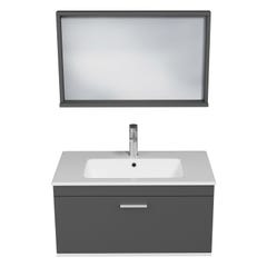 RUBITE Meuble salle de bain simple vasque 1 tiroir gris anthracite largeur 80 cm + miroir cadre 3