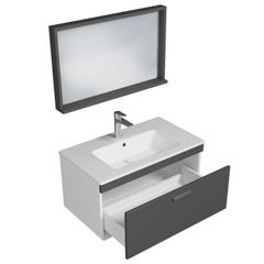 RUBITE Meuble salle de bain simple vasque 1 tiroir gris anthracite largeur 80 cm + miroir cadre 1