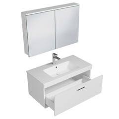 RUBITE Meuble salle de bain simple vasque 1 tiroir blanc largeur 100 cm + miroir armoire 1