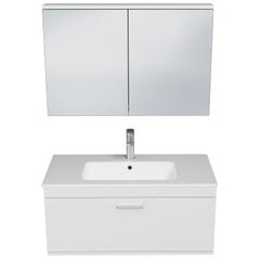 RUBITE Meuble salle de bain simple vasque 1 tiroir blanc largeur 100 cm + miroir armoire 3