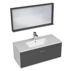 RUBITE Meuble salle de bain simple vasque 1 tiroir gris anthracite largeur 100 cm + miroir cadre 0