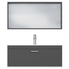 RUBITE Meuble salle de bain simple vasque 1 tiroir gris anthracite largeur 100 cm + miroir cadre 4