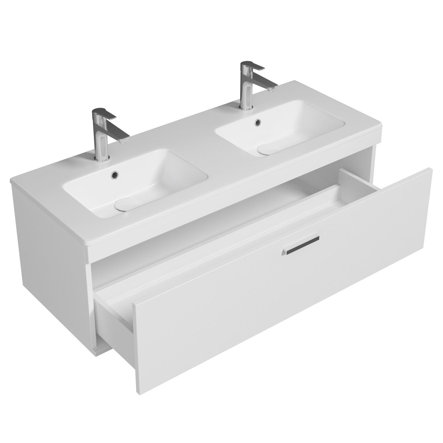 RUBITE Meuble salle de bain double vasque 1 tiroir blanc largeur 120 cm 1