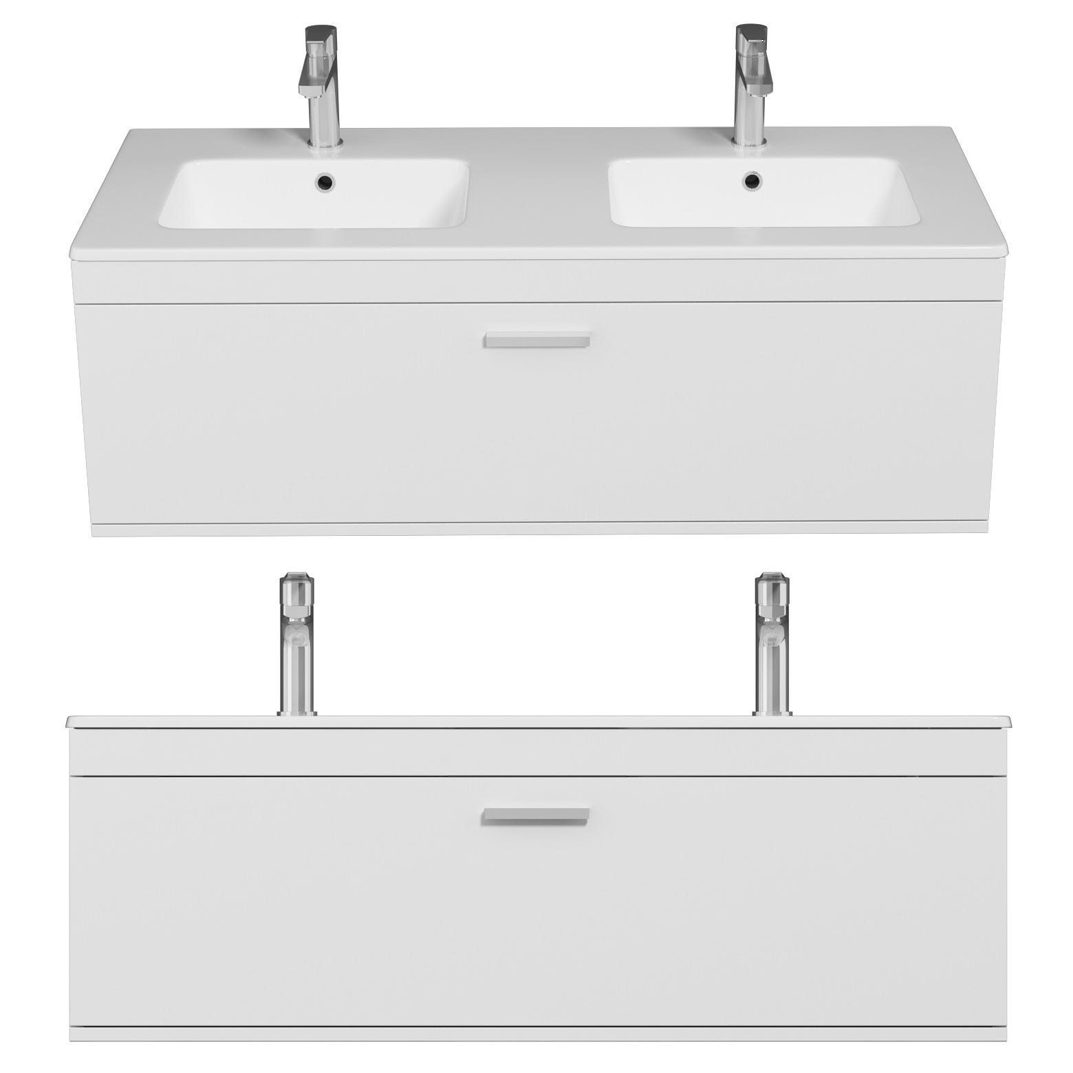 RUBITE Meuble salle de bain double vasque 1 tiroir blanc largeur 120 cm 3