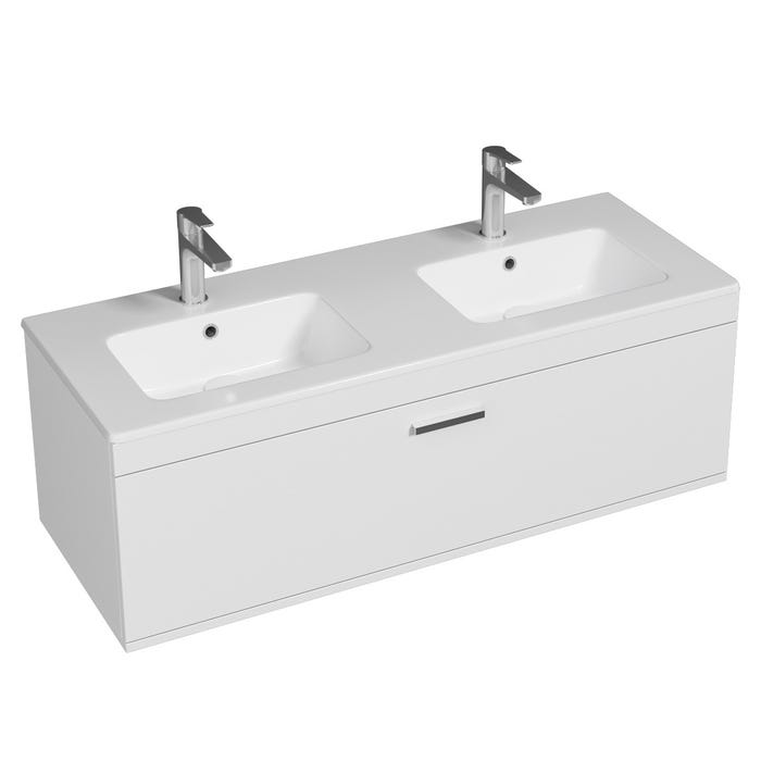RUBITE Meuble salle de bain double vasque 1 tiroir blanc largeur 120 cm 0
