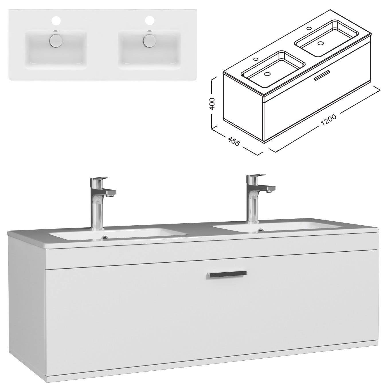 RUBITE Meuble salle de bain double vasque 1 tiroir blanc largeur 120 cm 2