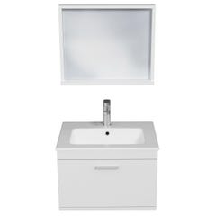 RUBITE Meuble salle de bain simple vasque 1 tiroir blanc largeur 60 cm + miroir cadre 3