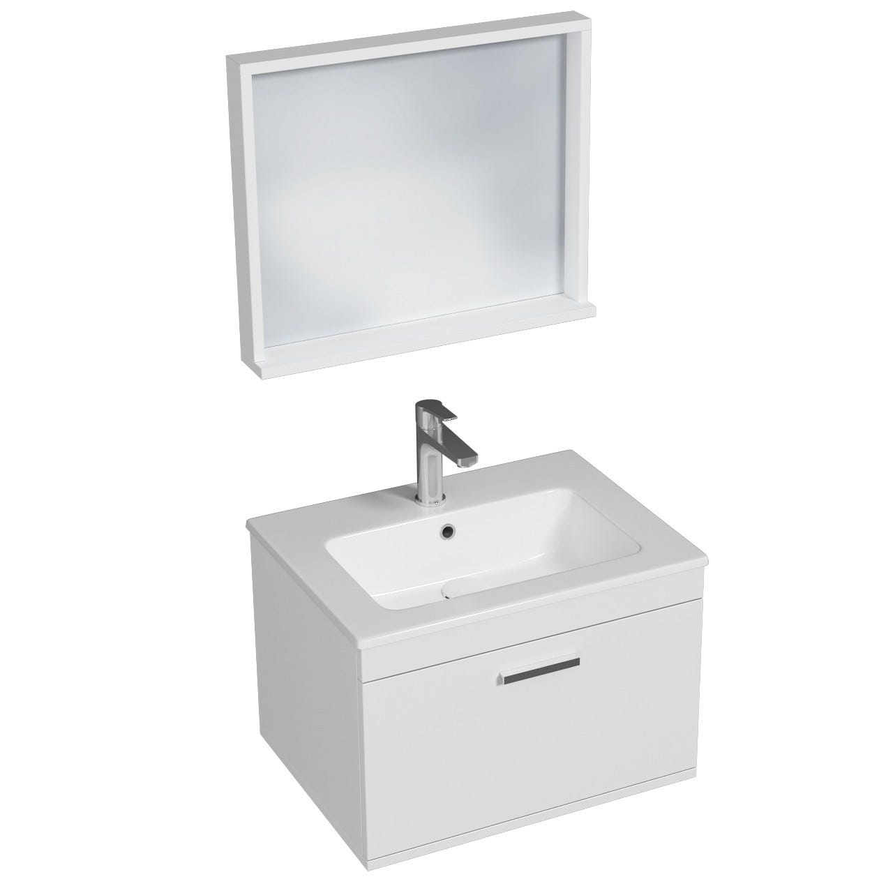 RUBITE Meuble salle de bain simple vasque 1 tiroir blanc largeur 60 cm + miroir cadre 0