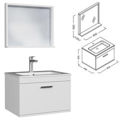 RUBITE Meuble salle de bain simple vasque 1 tiroir blanc largeur 60 cm + miroir cadre 2