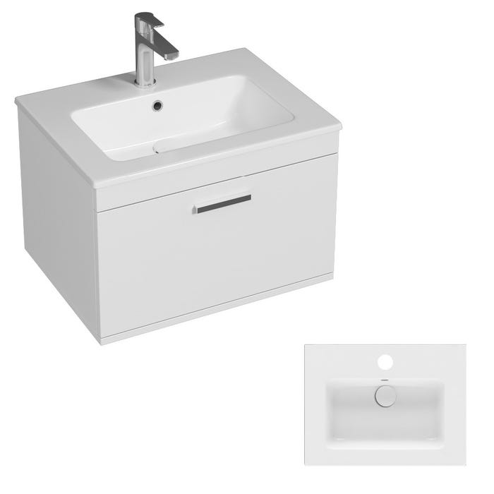 RUBITE Meuble salle de bain simple vasque 1 tiroir blanc largeur 60 cm + miroir cadre 4