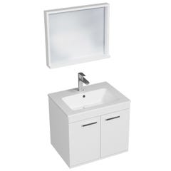 RUBITE Meuble salle de bain simple vasque 2 portes blanc largeur 60 cm + miroir cadre 0